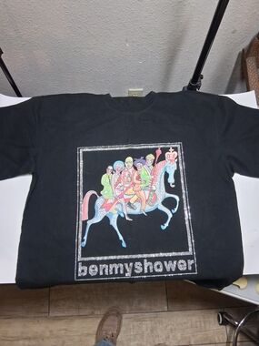Bennyshower Black Graphic Tee - Colorful Carousel Design.